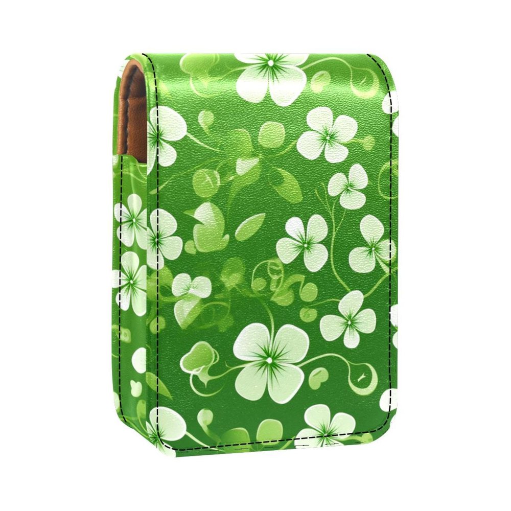 YTYVAGT Lipstick Case,Leather Lip Gloss Lipstick Organizer with Mirror,Mini Lipstick Holder Bag,Floral Green Leaf