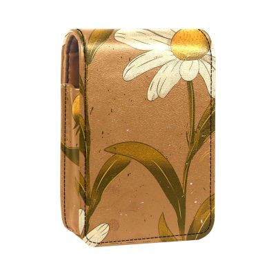 YTYVAGT Travel Lipstick Organizer Case,Lipstick Case Portable Makeup Bag With Mirror,Flower Leaves Daisy