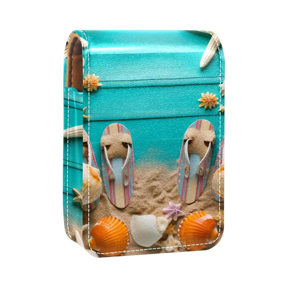 YTYVAGT Lipstick Case,Portable Makeup Bag Cosmetic Pouch,Lipstick Holder Makeup Organizer,Wooden Sea Shells Starfish Sand