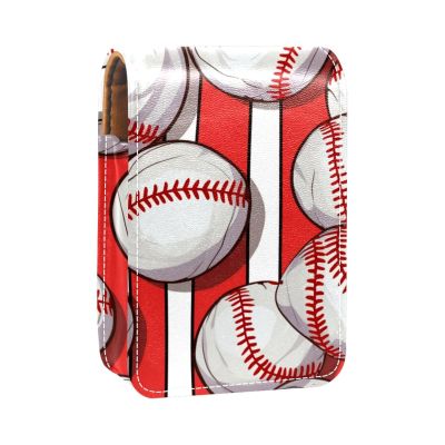 YTYVAGT Travel Lipstick Organizer Case,Lipstick Case Portable Makeup Bag With Mirror,Baseball Red Stripes