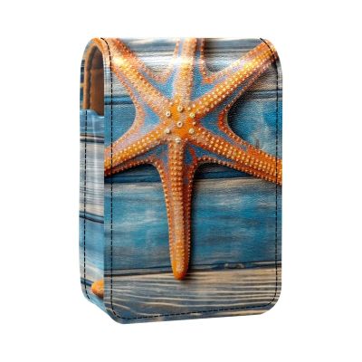 YTYVAGT Lipstick Case,Leather Lip Gloss Lipstick Organizer with Mirror,Mini Lipstick Holder Bag,Wooden Background with Starfish