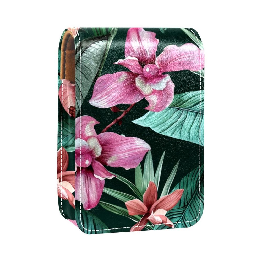 YTYVAGT Lipstick Case,Leather Lip Gloss Lipstick Organizer with Mirror,Mini Lipstick Holder Bag,Floral Watercolor Pink Flower