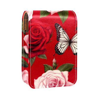YTYVAGT Travel Lipstick Organizer Case,Lipstick Case Portable Makeup Bag With Mirror,Butterfly Rose Floral