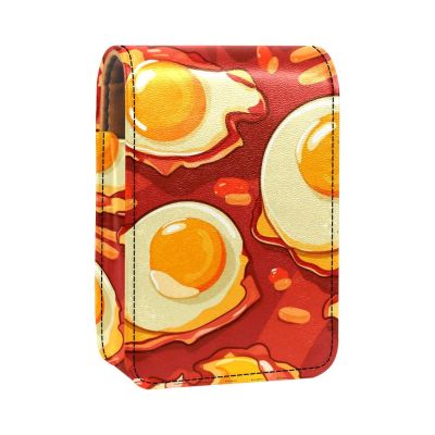 YTYVAGT Lipstick Case,Leather Lip Gloss Lipstick Organizer with Mirror,Mini Lipstick Holder Bag,Bacon Eggs Food Pattern