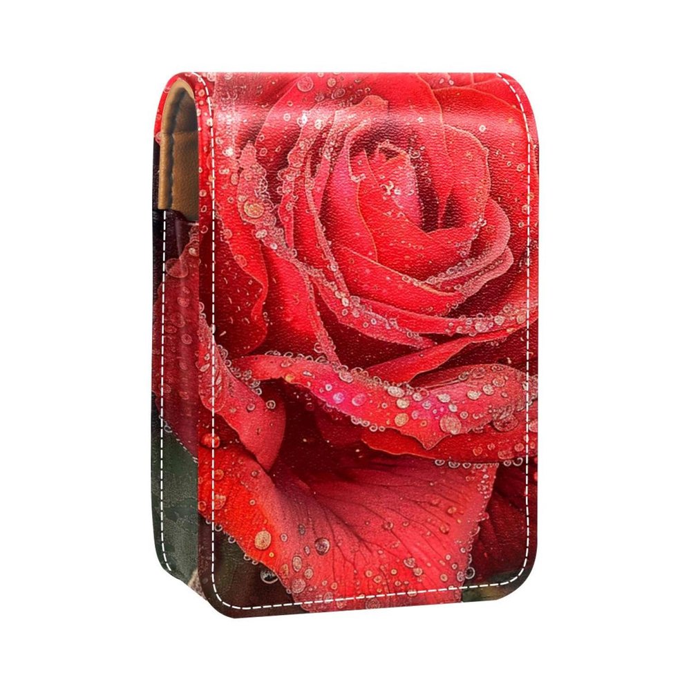 YTYVAGT Travel Lipstick Organizer Case,Lipstick Case Portable Makeup Bag With Mirror,Rose Water Drop Blossom