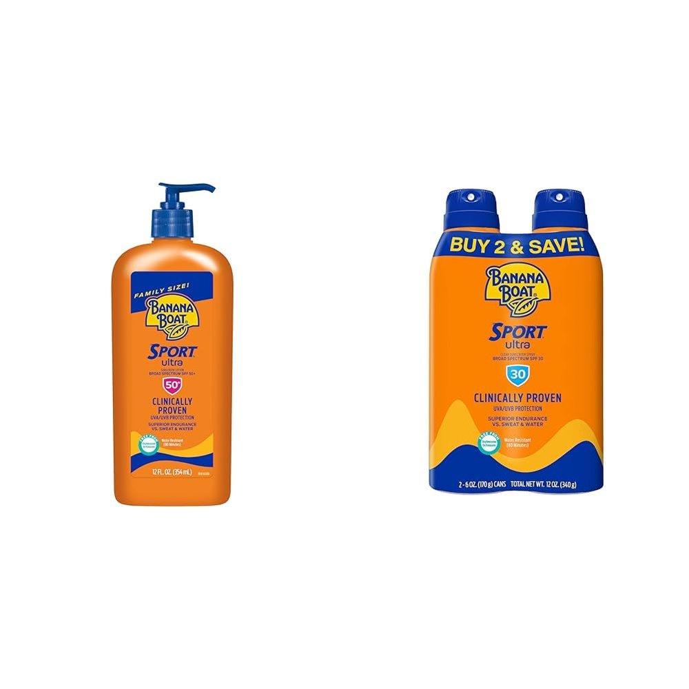 Banana Boat Sport Ultra SPF 50 Sunscreen Lotion, 12oz | Banana Boat Sunscreen SPF 50 Lotion & Sport Ultra SPF 30 Sunscreen Spray Twin Pack | Banana Boat Sunscreen Spray SPF 30