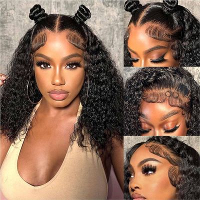 BELIANA Glueless Bob Wigs Human Hair Pre Plucked Pre Cut Short Curly Human Hair Wigs for Black Women 5x5 HD Lace Closure Water Wave Wear and Go Glueless Wigs 180% Density 14 Inch