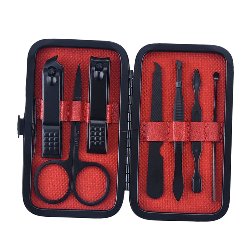 Healeved 7pcs Manicure Tool Set Stainless Steel Nail Clippers Scissors Nail Trimmer Care Kit Case for Men Women Black