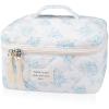 Large Travel Quilted Makeup Bag for Women,Big Floral Cotton Cosmetic Bag, Cute Coquette Aesthetic Floral Toiletry Organizer Bag (Blue Rose) view 1