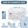 Large Travel Quilted Makeup Bag for Women,Big Floral Cotton Cosmetic Bag, Cute Coquette Aesthetic Floral Toiletry Organizer Bag (Blue Rose) view 2