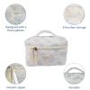 Large Travel Quilted Makeup Bag for Women,Big Floral Cotton Cosmetic Bag, Cute Coquette Aesthetic Floral Toiletry Organizer Bag (Blue Rose) view 4