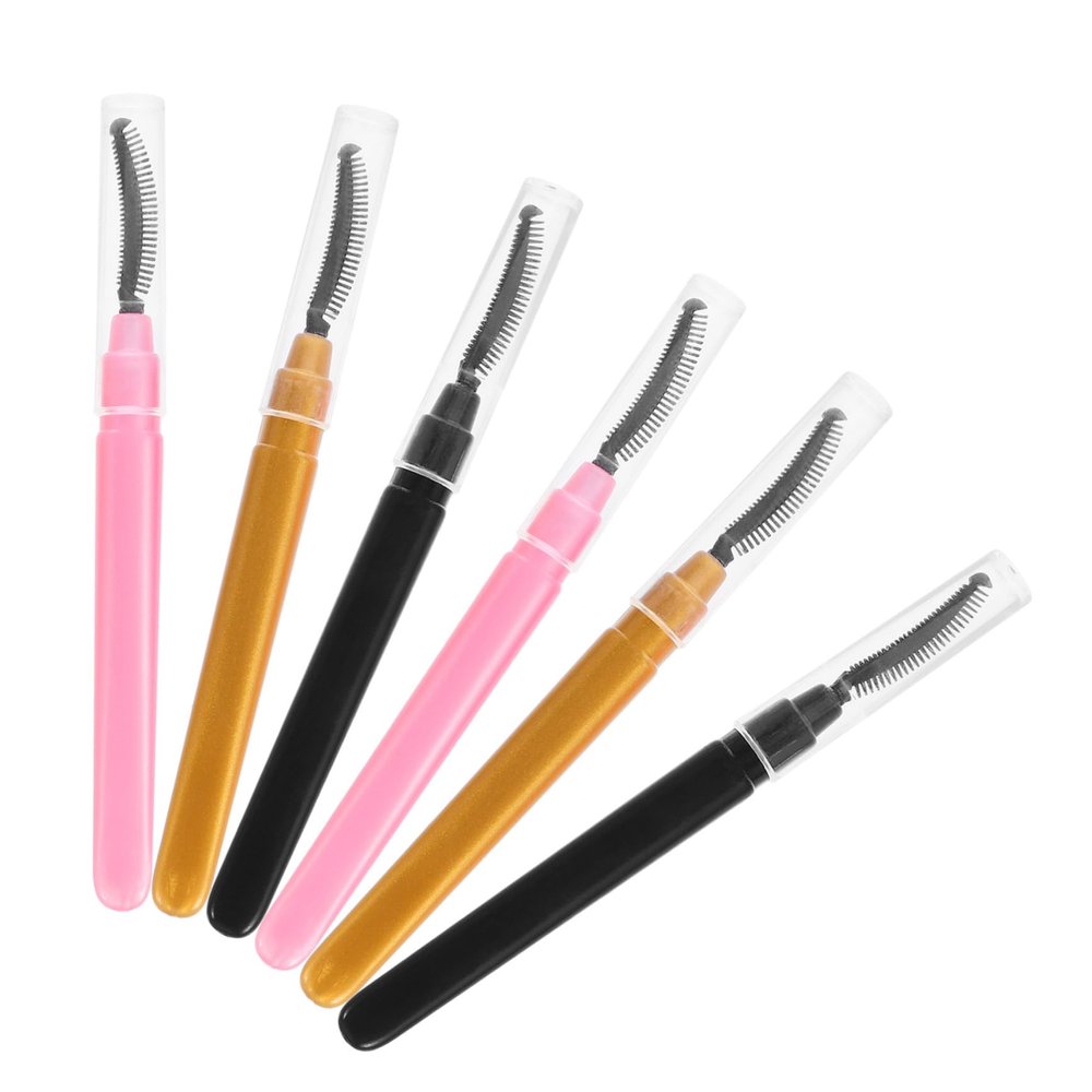 FOMIYES 6pcs Silicone Eyelash Brushes with Soft Tips for Gentle Application Portable Mascara Wands for Makeup and Eyelash Extensions Includes Caps for Cleanliness Pink Black Gold