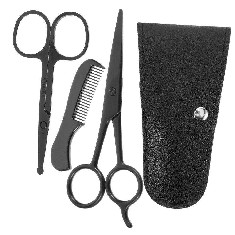 Outanaya 1set Beard Shears Kit Comb and Storage Bag for Men's Beard Trimming Professional Stainless Steel Scissors for Home and Barbershop Use