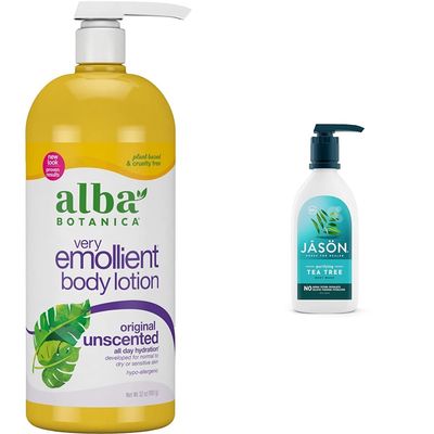 Alba Botanica Very Emollient Body Lotion, Unscented Original, 32 Oz & Jason Natural Body Wash & Shower Gel, Purifying Tea Tree, White, 30 Fl Oz (Pack of 1)