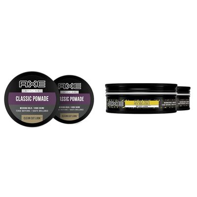 AXE Styling Classic Pomade Medium Hold and Natural Finish Clean Cut Look & Flexible Hair Paste Urban Messy Look 2 Count for Instant Texture Boost Hair Styling