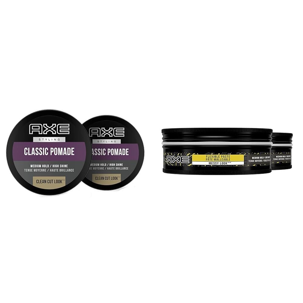 AXE Styling Classic Pomade Medium Hold and Natural Finish Clean Cut Look & Flexible Hair Paste Urban Messy Look 2 Count for Instant Texture Boost Hair Styling