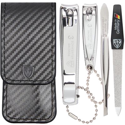 3 Swords Germany - Brand Quality 4 Piece Manicure Pedicure Grooming kit Set Tweezers File Clipper Fashion Leather case in Gift Box, Made by 3 Swords