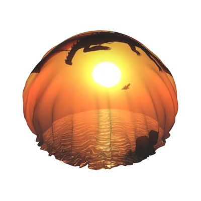 Sea Sunset Flying Dragon Print Shower Caps for Women Reusable Bath Caps Double Layer Waterproof Hair Cap with EVA Lining Soft Comfortable Bath Hat for all Hair Types