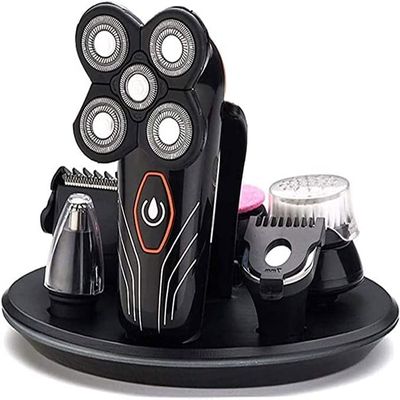 aiqiua Men's 5-in-1 USB Rechargeable Shaver Waterproof Electric Shaver Grooming Kit with Hair ClipperNose Hair TrimmerFacial Brush Easy to Operate and Store