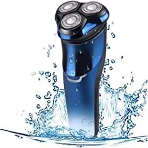 aiqiua Rechargeable Electric Shaver with Pop-Up Trimmer, IPX7 Waterproof Shavers Rechargeable 3D Rotary Razor ShaverEasy to Operate and Store