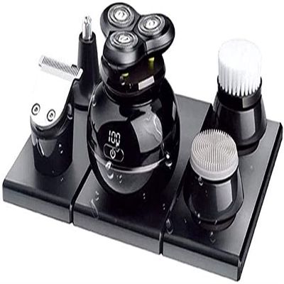aiqiua Men's 5 in 1 Cordless Electric Rotary Shavers,Bald Head Shaver Grooming Kit, Beard Hair Nose Trimmer Facial Cleansing and Massage Brush,
