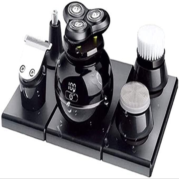 aiqiua Men's 5 in 1 Cordless Electric Rotary Shavers,Bald Head Shaver Grooming Kit, Beard Hair Nose Trimmer Facial Cleansing and Massage Brush,