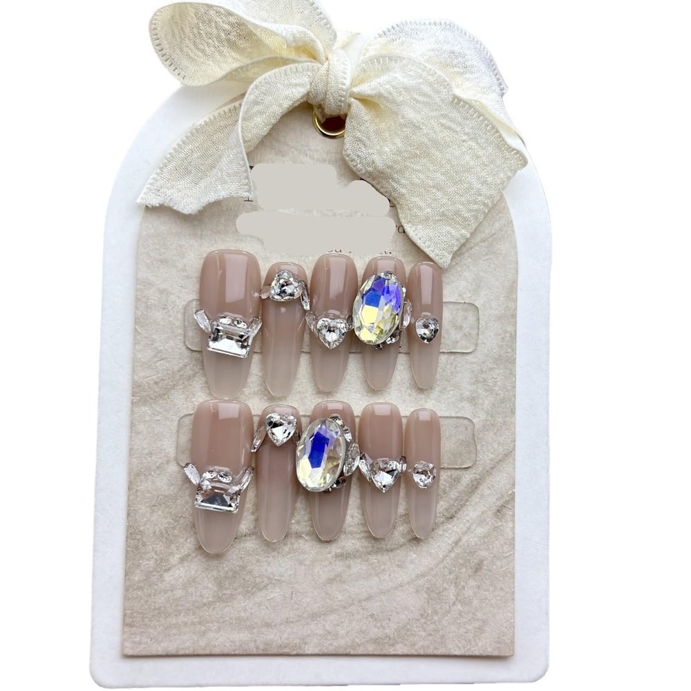 ZIIVIEVS Nude color gradient Handmade wearing nail patches, long trapezoidal fantasy French diamond fake nail patches, manicure 10PCS (Size : S)