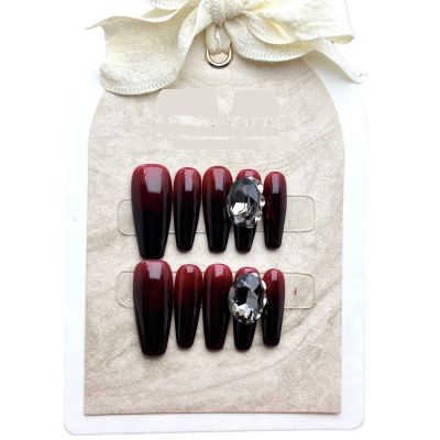 Handmade wearing black and red long gradient pigeon egg style nail enhancement fake nail patches 10PCS (Size : XS)