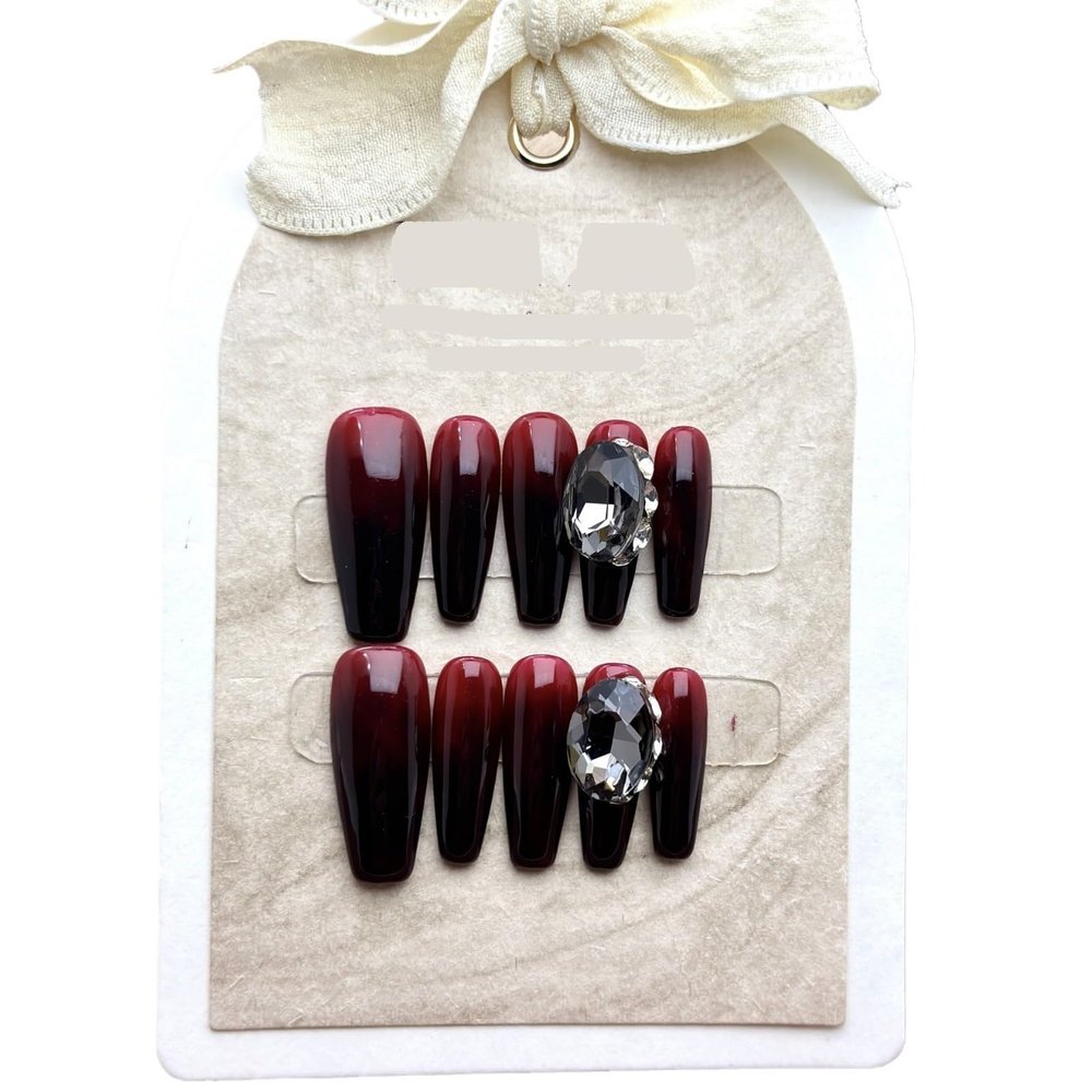 Handmade wearing black and red long gradient pigeon egg style nail enhancement fake nail patches 10PCS (Size : XS)