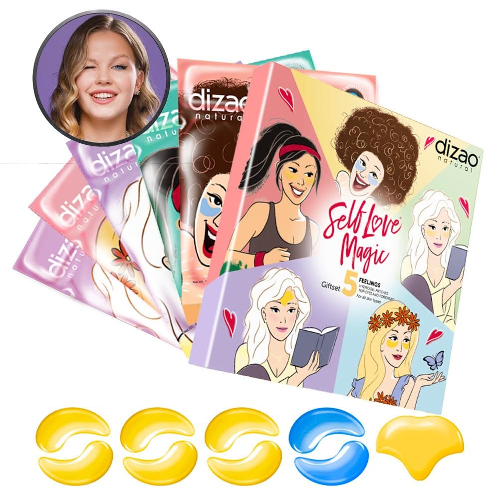 DIZAO Gift set 5 FEELINGS. Hydrogel Gold and Blue Patches for Eyes and Forehead.