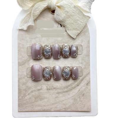 ZIIVIEVS Short Cat Eye Whitening Hand Wearing Armor Style Detachable Phototherapy Nail Enhancement Detachable Patch 10PCS (Size : L)