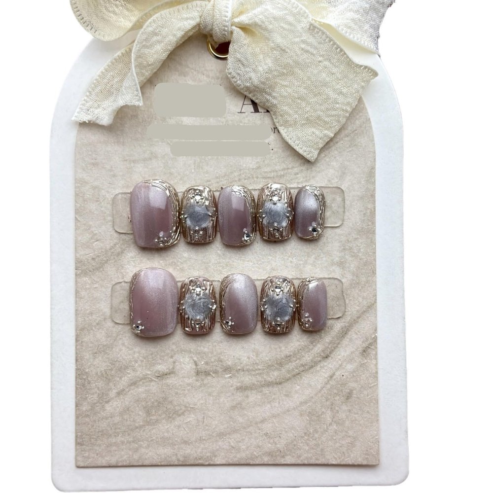 ZIIVIEVS Short Cat Eye Whitening Hand Wearing Armor Style Detachable Phototherapy Nail Enhancement Detachable Patch 10PCS (Size : L)