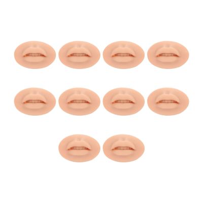 10PCS 3D Practice Lips, Soft Silicone Realistic Tattooing Fake Skin for Semi Permanent Make Up Microblading Lip Training Kit (Dark Skin Tone)