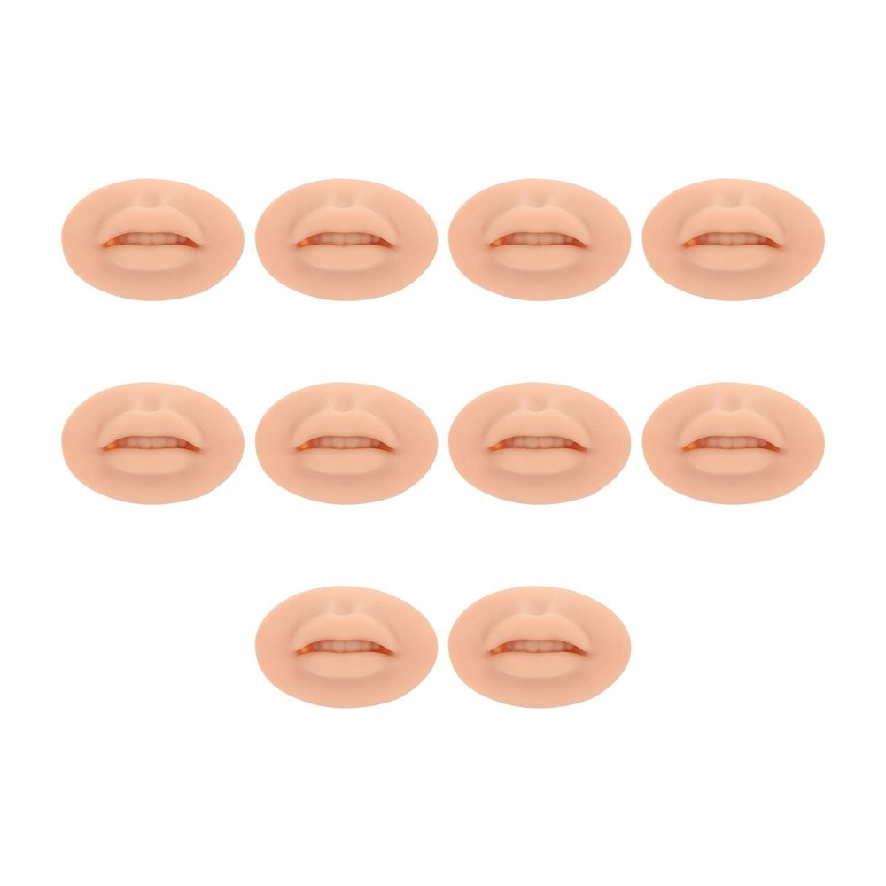 10PCS 3D Practice Lips, Soft Silicone Realistic Tattooing Fake Skin for Semi Permanent Make Up Microblading Lip Training Kit (Dark Skin Tone)