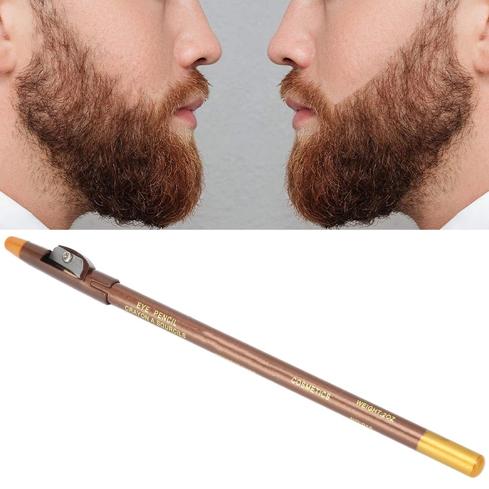 Beard Pencil Filler for Men Thick Beard Shaping Tool with Sharpener, Compact Design Beard Colouring for Men, Beard Liner Pen for Beard, Hairline and Beard Shaping (light brown)