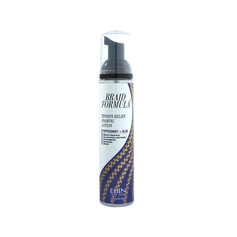 EBIN NEW YORK Braid Formula Tension Relief Foaming Lotion Peppermint & Aloe 3.38 fl. oz. 100ml Nourishing and Hydration, Style your Braids with Ease, Frizz Control
