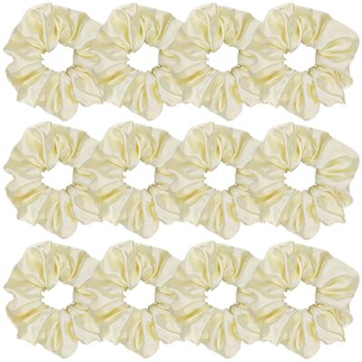 12 Pcs Satin Silk Scrunchies Soft Hair Ties Fashion Hair Bands Bow Ropes Elastic Bracelet Ponytail Holders Hair Accessories for Women and Girls (4.5 Inch, Light Yellow)