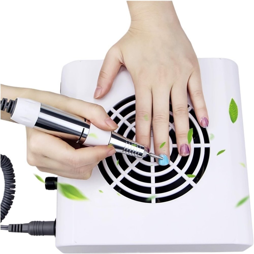 Nail Dust Collector, 2-IN-1 Nail Drill & Nail Dust Collector Manicure Mill Cutter Machine For Manicure With Powerful Fan Nail Pedicure File Recharable Nail Dust Collector With Reusable Filte