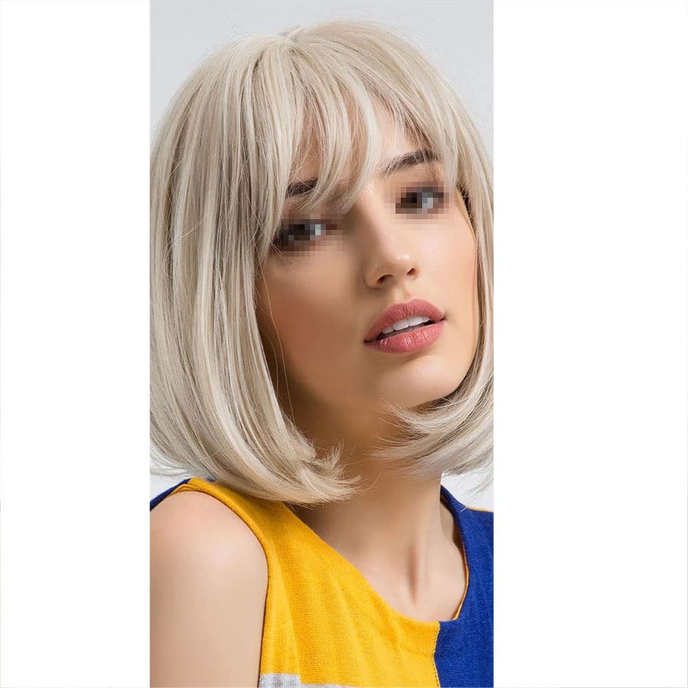 Azedssw Short Straight Bob Synthetic Wigs With Bangs For Women Ombre Blonde Wigs Cosplay Party Daily Hair