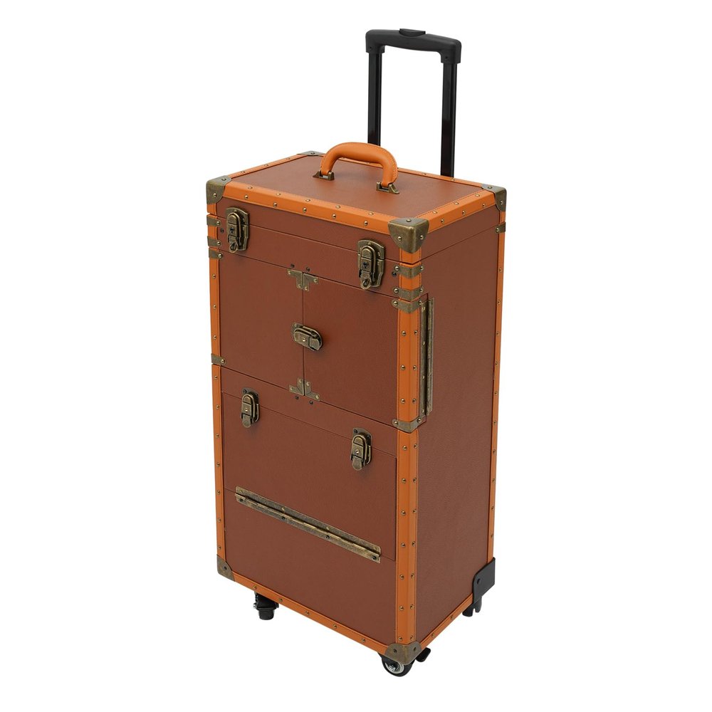 BINELUCOLU Rolling Makeup Train Case, Cosmetic Trolly with Lockable Wheels Make up Travel Case Barber Case Hairdressing Travel Case Holds 33.07-44.09 lbs (Coffee)