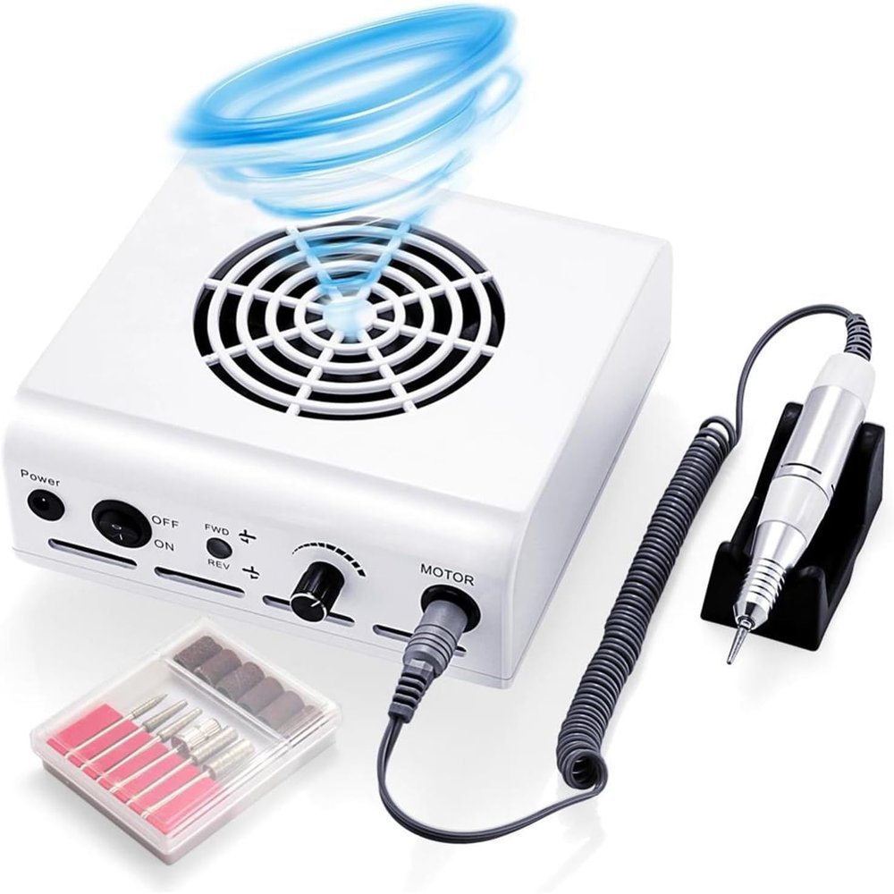 Nail Dust Collector, 80W 2-In-1 35000RPM Nail Drill Machine & Collector Vacuum Cleaner Nail Dust Nail Art Equipment Manicure Pedicure Nail Tools Recharable Nail Dust Collector With Reusable Filte ( Co