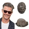 PUNRU HAIR Full French Lace Human Hair System for Men Black Brown Blonde Hair Toupee for Mens Hair Replacement System Bleached Knots Hairpiece 8"X10" #350 Dark Brown with 50% gray-90% density view 1