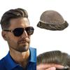 PUNRU HAIR Full French Lace Human Hair System for Men Black Brown Blonde Hair Toupee for Mens Hair Replacement System Bleached Knots Hairpiece 7"X9" #420 Medium Brown with 20% gray-100% density view 1