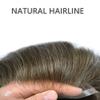 PUNRU HAIR Full French Lace Human Hair System for Men Black Brown Blonde Hair Toupee for Mens Hair Replacement System Bleached Knots Hairpiece 7"X9" #420 Medium Brown with 20% gray-100% density view 3
