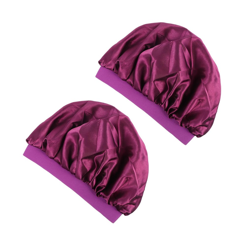 Holibanna 2pcs Wide Side Elastic Night Sleep Hat Wrap for Women Cap Comfortable and Stretchable for Hair for Nighttime Use Purple