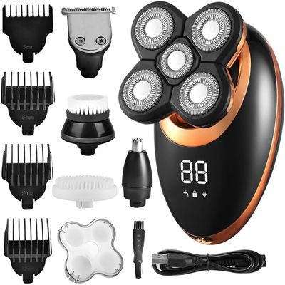 GeRRiT Electric Shavers for Men, 5 in 1 IPX7 Waterproof Electric Shaver Razor for Men Beard Hair Trimmer Rechargeable Bald Head Shaving Machine LCD Display Grooming Kit