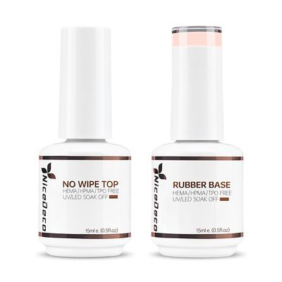 Nicedeco 15ml No Wipe Top Coat and Rubber Base Gel for Nails