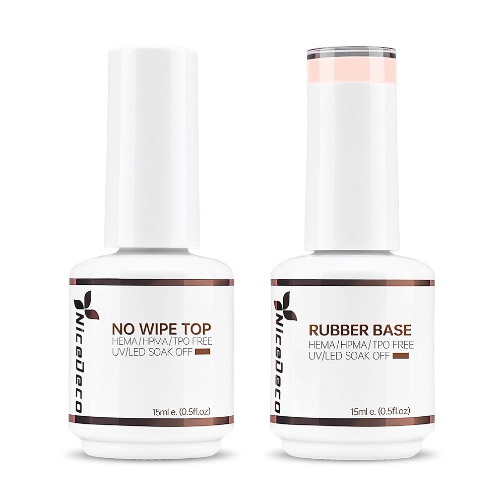 Nicedeco 15ml No Wipe Top Coat and Rubber Base Gel for Nails