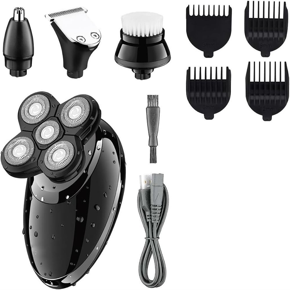 GeRRiT Electric Shavers for Bald Men, 4 in 1 Electric Shaver Beard Trimmer Razor Nose Trimmer Grooming Kit Waterproof Rechargeable Shaving Machine for Men