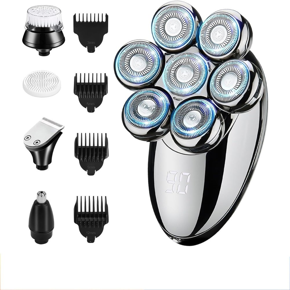 GeRRiT Electric Razor for Men's, Men Electric Shaver Bald Head 5 in 1 Beard Trimmer Razor Nose Hair Clipper Waterproof Nose Trimmer Professional Shaver Machine